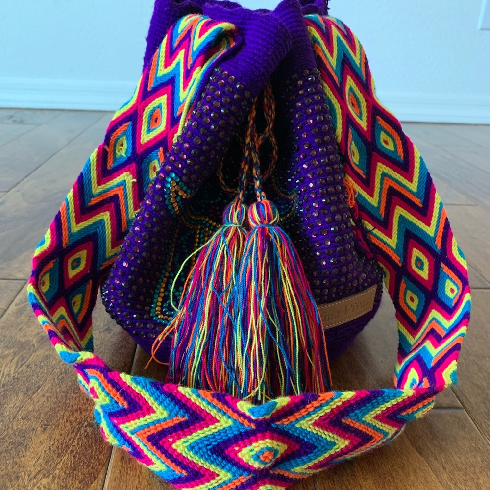 Wayuu Handwoven Bag with rhinestones.